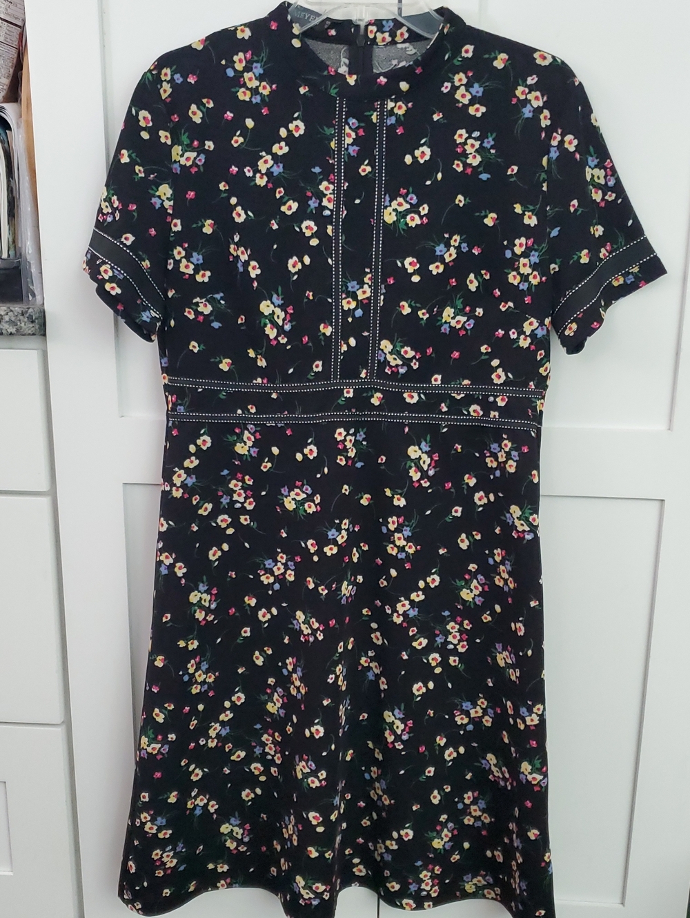 Black Floral Short-Sleeve Fit-and-Flare Dress